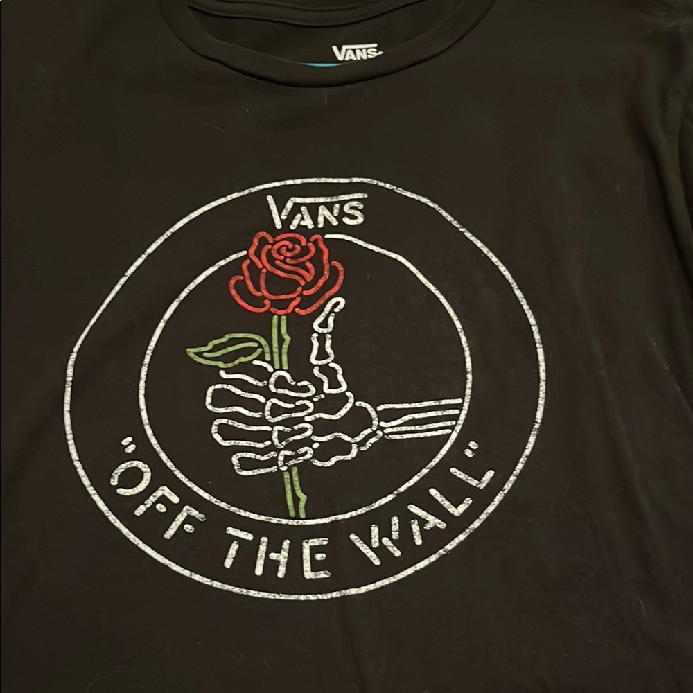 Vans Black Tee with Skeleton and Rose Graphic